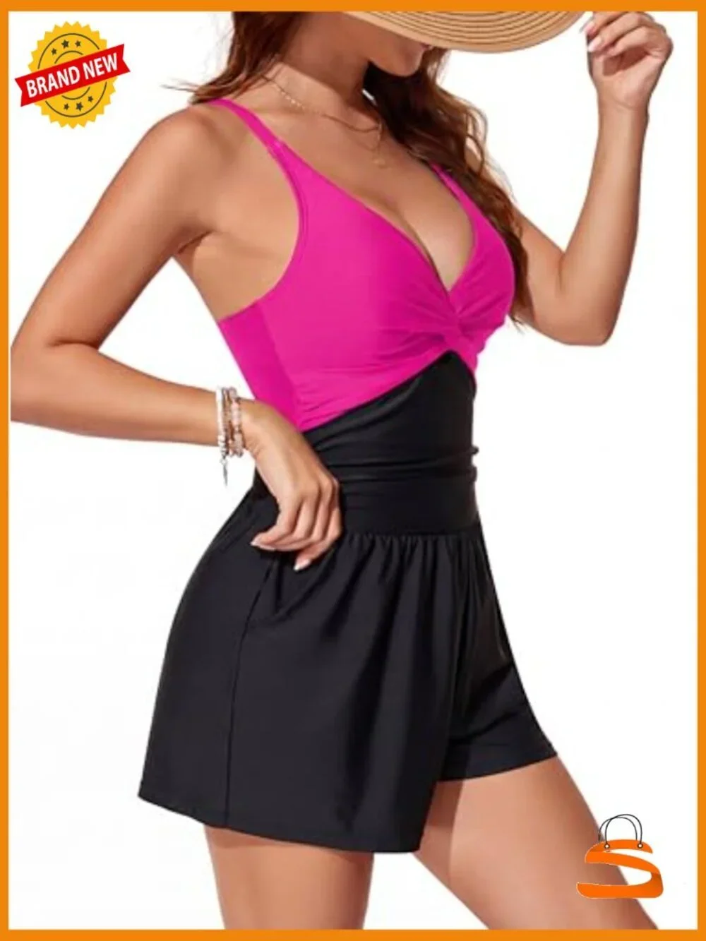 Swim Romper with Shorts Tummy Control One Piece Full Coverage Bathing Suit